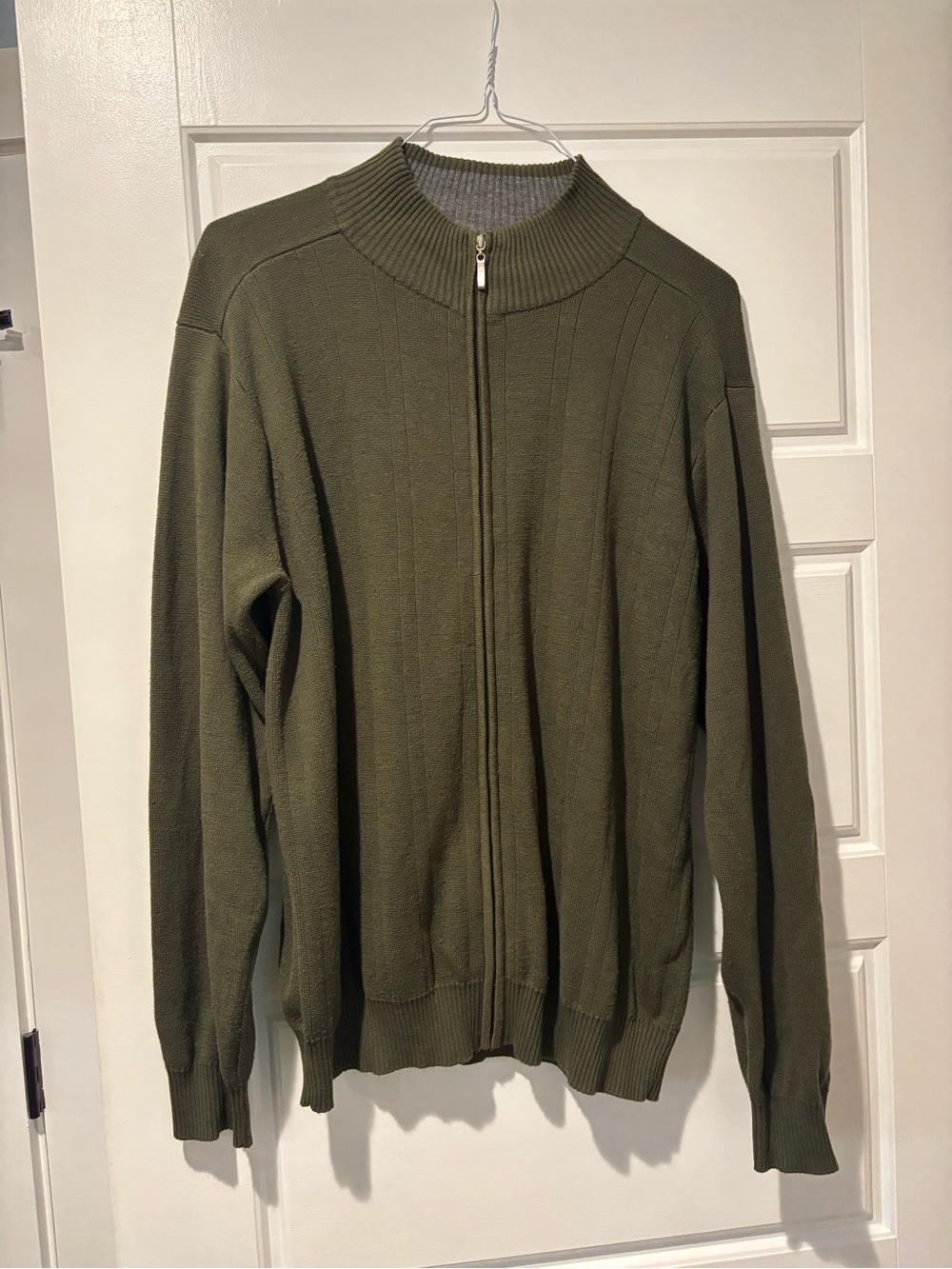 Oscar de la Renta Olive Zip-Up Ribbed Knit Sweater